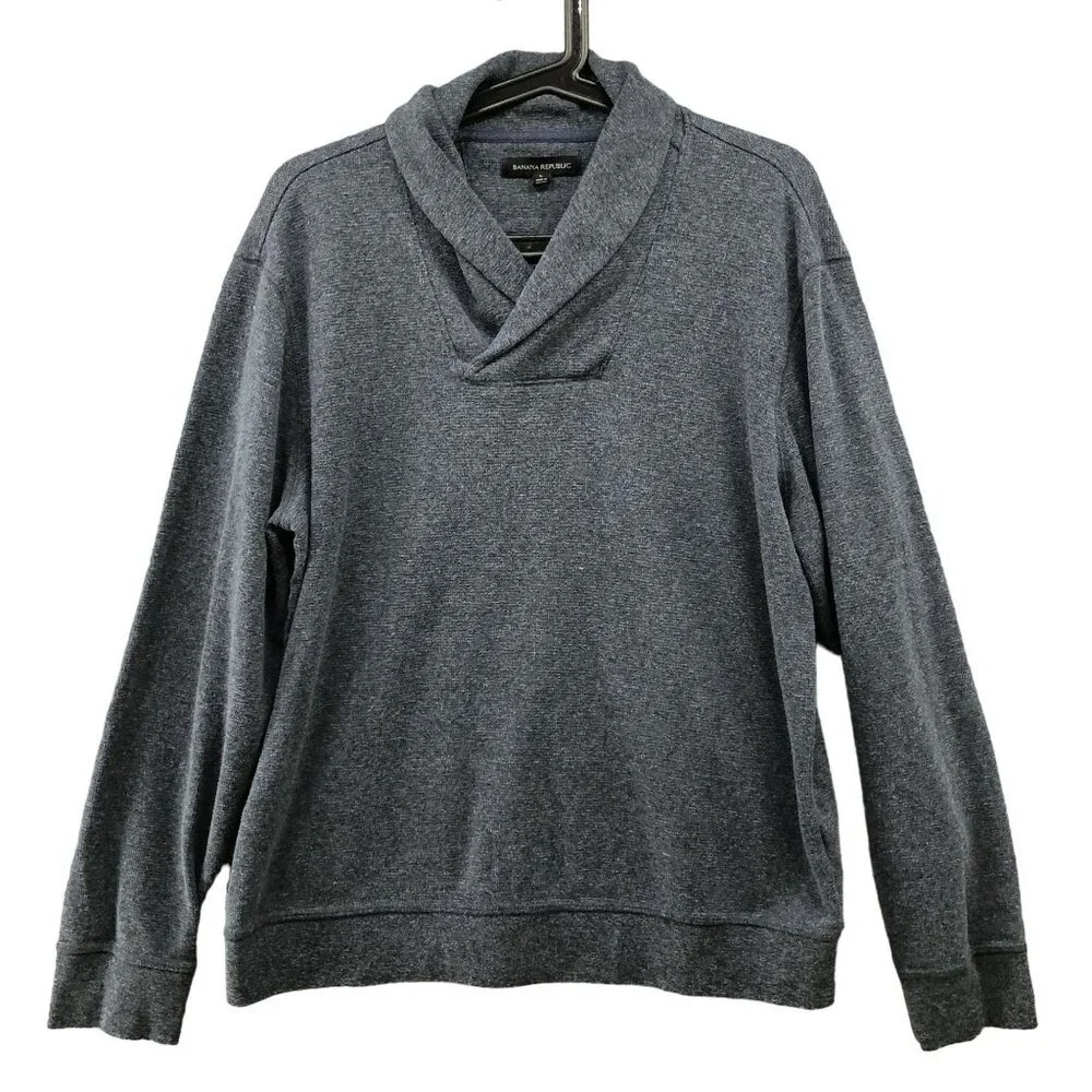 Banana‎ Republic Shawl Collar Sweater Mens L Brushed Waffle Knit Blue Pullover